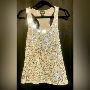 Gray/silver sequin party top.